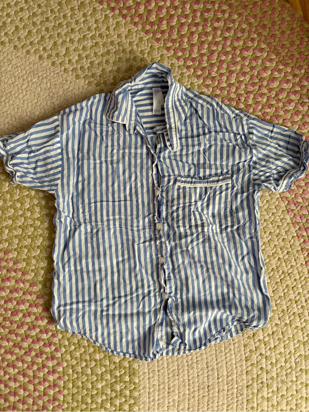 stars above Blue & White Striped Short-Sleeve Pajama Top and Shorts